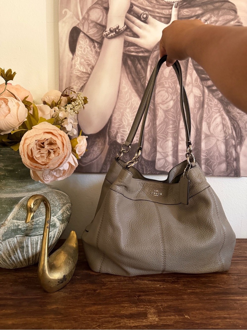 Coach Pebbled Leather Hobo Bag - gray